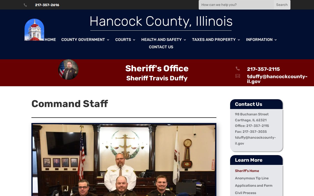 Hancock County arrest lookup Sheriff and jail page