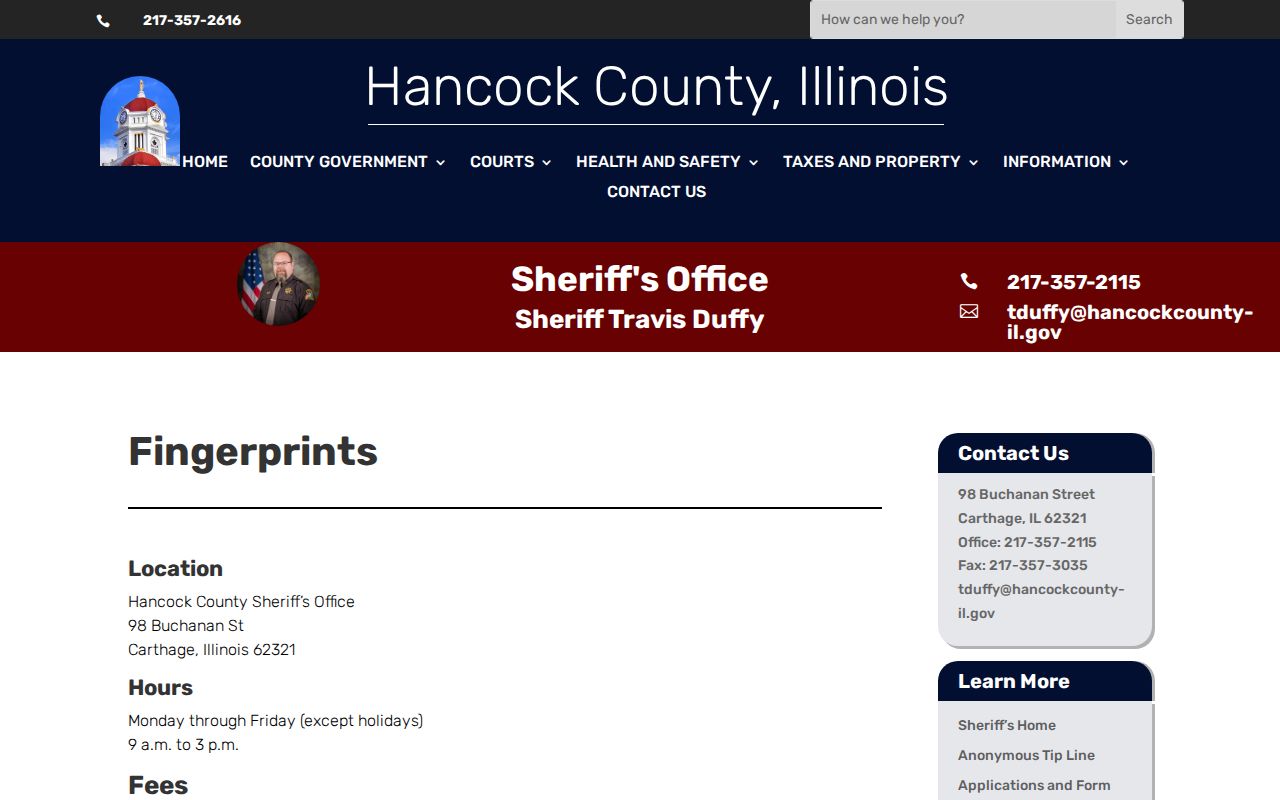 Hancock County arrest record fingerprint service