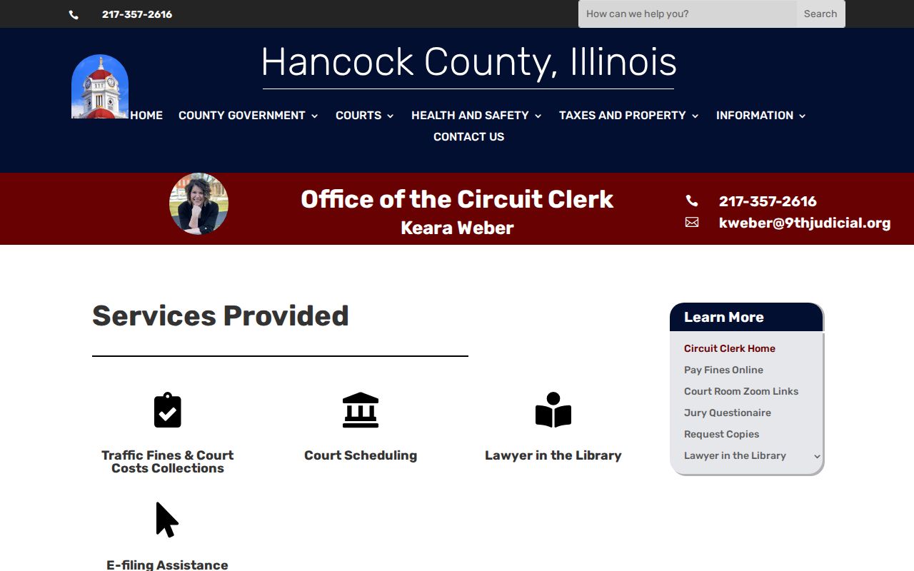 Hancock County criminal court case Circuit Clerk page