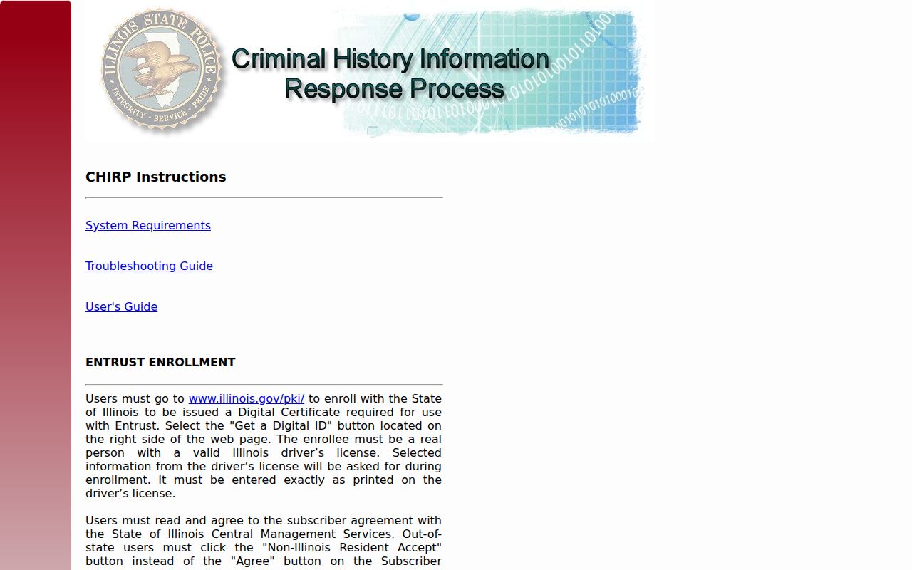 Hancock County criminal history CHIRP conviction inquiry