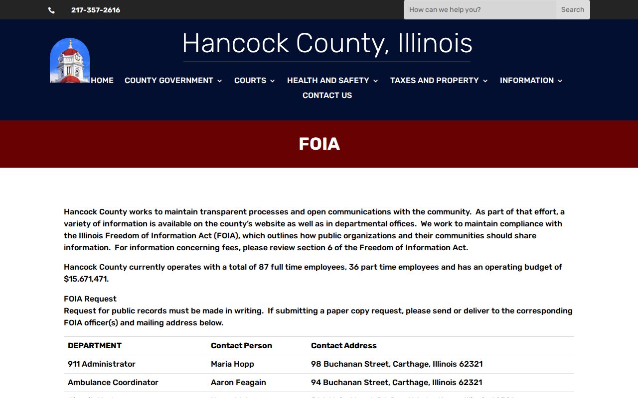 Hancock County criminal records FOIA directory