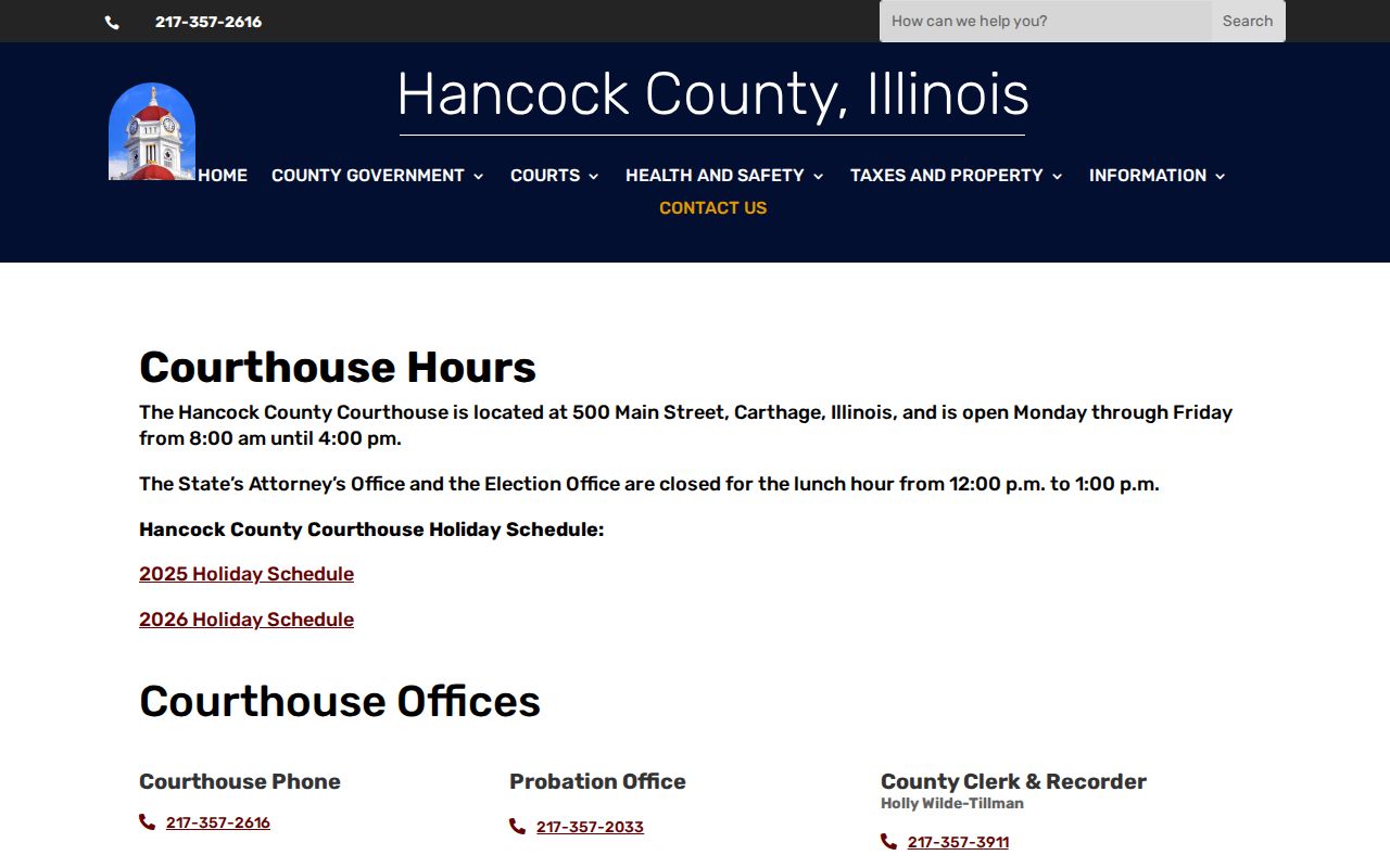 Hancock County criminal history courthouse contacts